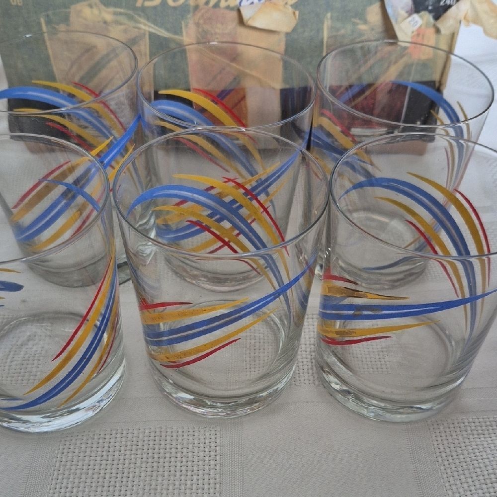 Vintage Multicolor Set Of 6 Juice Glass Set - Picture 14 of 16